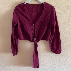 Burgundy front tie cover up top